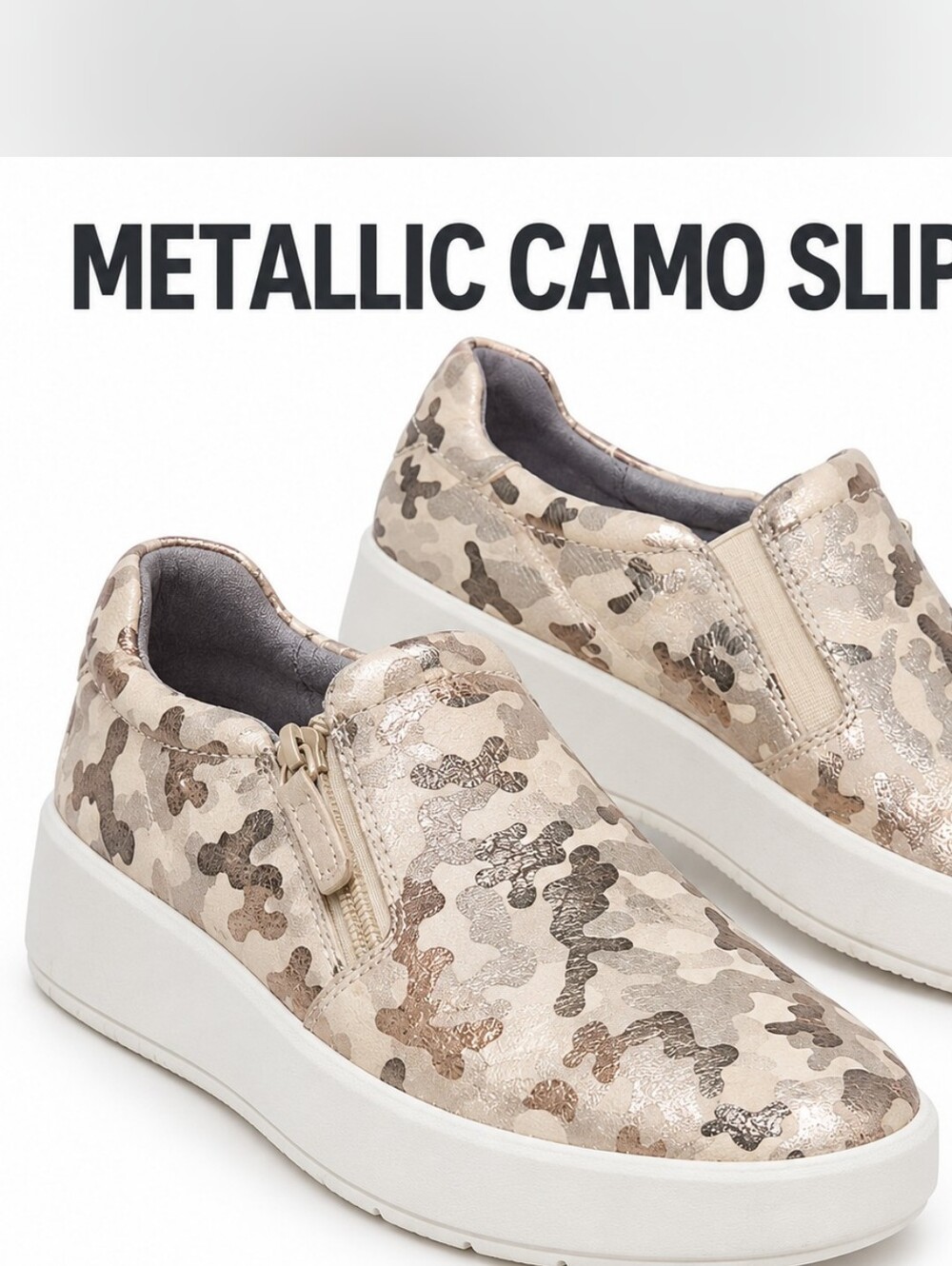 Clarks Metallic Beige Camo Slip-On Sneakers